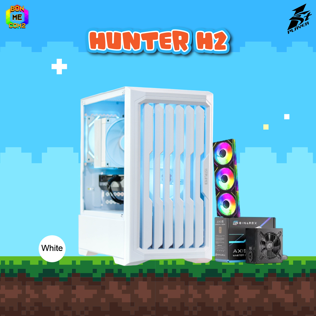 CASE 1ST Player Bullet Hunter H2 WHITE + PSU 550W 80+ + พัดลม 3 ตัว